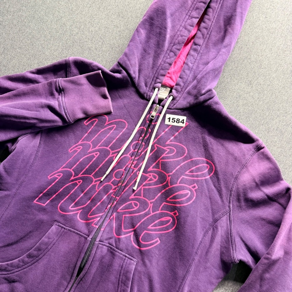 Nike Sportswear Womens Large Purple Full Zip Graphic Hoodie Fleece Sweatshirt